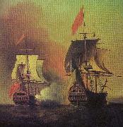 Samuel Scott Capture of the Spanish Galleon Nuestra Senora de Cavagonda by the British ship Centurion during the Anson Expedition Sweden oil painting artist